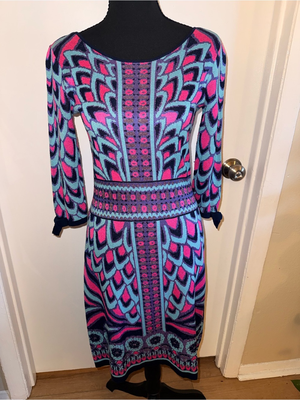 Lilly Pulitzer Pink & Aqua Geometric Knit Long Sleeve Dress
